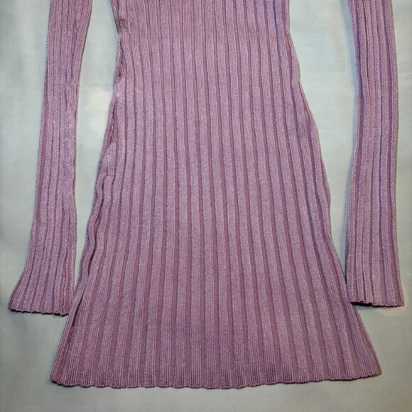 NEW! Guizio- Slinky Rib Mini Dress Cotton Candy Pink Size Large Square Neck - Picture 7 of 8